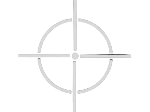 Beyaz arka plan üzerinde gri renkli yuvarlak ve çizgili crosshair nişangah sembolü.