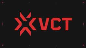 Koyu arka plan önünde kırmızı Valorant Champions Tour VCT logosu