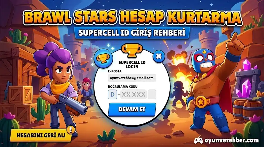 Brawl Stars hesap kurtarma ve Supercell ID ile giriş rehberi kapak görseli.