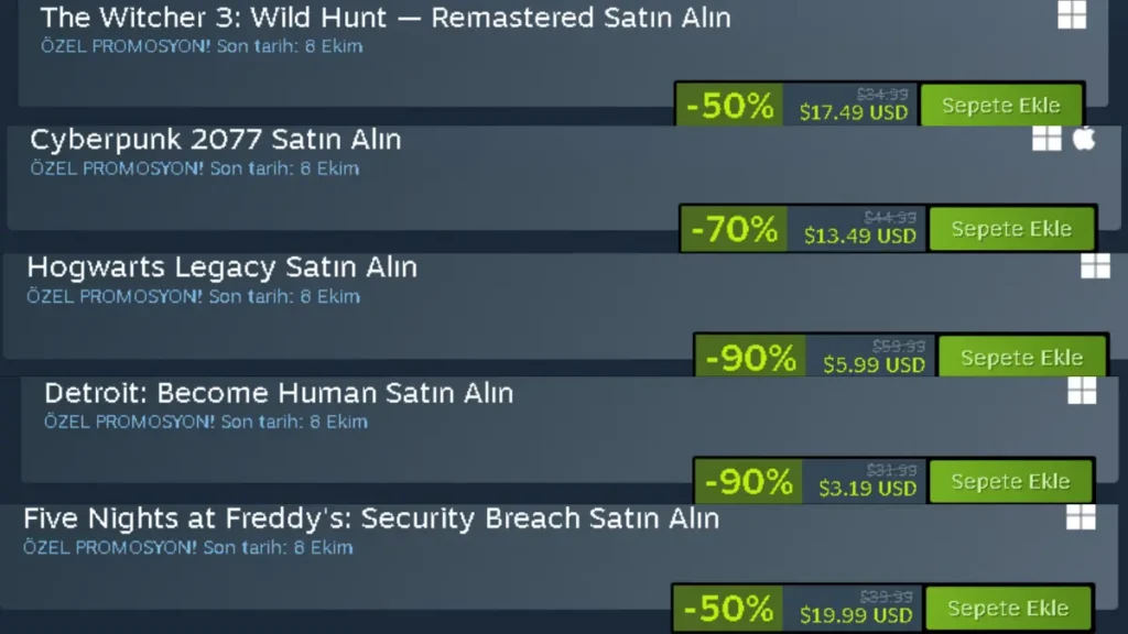 Steam oyun fiyatları ve Dolar cinsinden indirimli satış listesi.